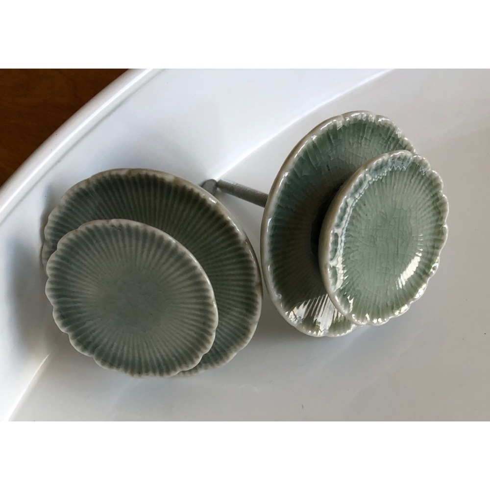 2 ceramic light green knobs from Anthropolo…